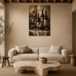 Tuscan Wine Still Life Wine Wall Art Canvas Print presented in a sophisticated home setting