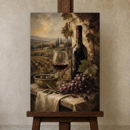 Tuscan Vineyard Wine Wall Art Canvas Print shown in Studio Easel