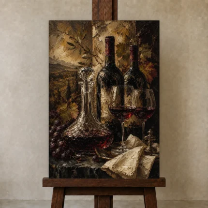 Crystal Decanter Wine Wall Art Canvas Print shown in Studio Easel