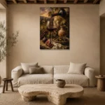 Pouring Red Wine Wine Wall Art Canvas Print presented in a sophisticated home setting