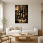 Vintage Wine Bottles Wine Wall Art Canvas Print styled in a refined neutral interior