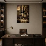 Vintage Wine Bottles Wine Wall Art Canvas Print displayed in a contemporary gallery-inspired room