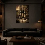 Vintage Wine Bottles Wine Wall Art Canvas Print shown in a warm modern interior