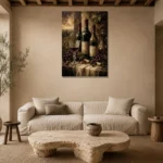 Vintage Wine Bottles Wine Wall Art Canvas Print presented in a sophisticated home setting