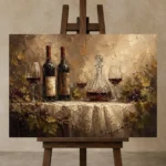Wine Tasting Still Life Wine Wall Art Canvas Print displayed on a studio easel