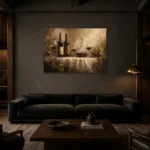 Wine Tasting Still Life Wine Wall Art Canvas Print shown in a warm modern interior