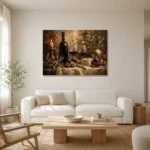 Candlelit Wine Table Wine Wall Art Canvas Print styled in a refined neutral interior
