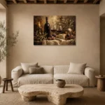 Candlelit Wine Table Wine Wall Art Canvas Print presented in a sophisticated home setting
