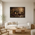 Wine Cellar Still Life Wine Wall Art Canvas Print styled in a refined neutral interior