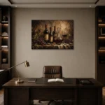 Wine Cellar Still Life Wine Wall Art Canvas Print displayed in a contemporary gallery-inspired room