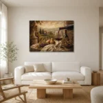 Tuscan Terrace Wine Wall Art Canvas Print styled in a refined neutral interior