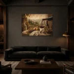 Tuscan Terrace Wine Wall Art Canvas Print shown in a warm modern interior