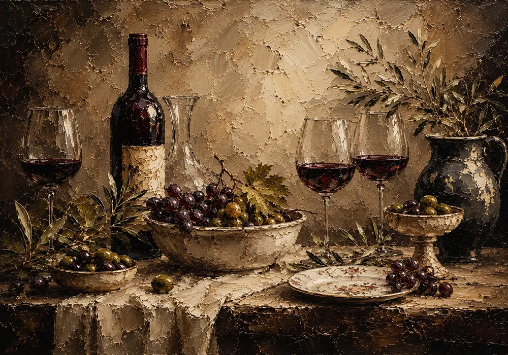 Olive Harvest Wine Wall Art Canvas Print