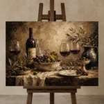 Olive Harvest Wine Wall Art Canvas Print displayed on a studio easel