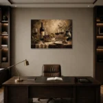 Olive Harvest Wine Wall Art Canvas Print displayed in a contemporary gallery-inspired room