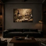 Olive Harvest Wine Wall Art Canvas Print shown in a warm modern interior