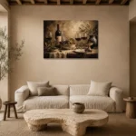 Olive Harvest Wine Wall Art Canvas Print presented in a sophisticated home setting