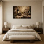 Olive Harvest Wine Wall Art Canvas Print showcased in an elegant minimalist interior