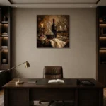 Crystal Decanter Fig Wine Wall Art Canvas Print displayed in a contemporary gallery-inspired room