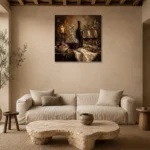 Crystal Decanter Fig Wine Wall Art Canvas Print presented in a sophisticated home setting