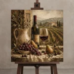 Tuscan Window Wine Wall Art Canvas Print displayed on a studio easel