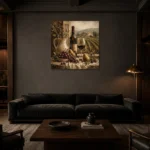 Tuscan Window Wine Wall Art Canvas Print shown in a warm modern interior