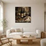 Two Bottle Still Life Wine Wall Art Canvas Print styled in a refined neutral interior