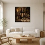 Candlelit Wine Cellar Wine Wall Art Canvas Print styled in a refined neutral interior