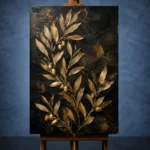 Golden Olive Branch Botanical Black & Gold Wall Art Canvas Print - Image 2
