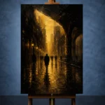 Rainlit City Arcade Black & Gold Wall Art Canvas Print - Image 2