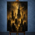 Golden Metropolis Skyline Black & Gold Wall Art Canvas Print - Image 2
