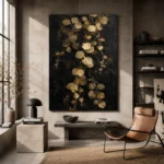 Golden Eucalyptus Botanical Black & Gold Wall Art Canvas Print - Image 3