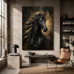 Black Stallion Black & Gold Wall Art Canvas Print - Image 3