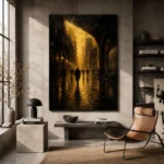 Rainlit City Arcade Black & Gold Wall Art Canvas Print - Image 3