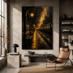 Midnight Rail Station Black & Gold Wall Art Canvas Print - Image 3
