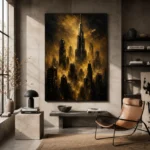 Golden Metropolis Skyline Black & Gold Wall Art Canvas Print - Image 3