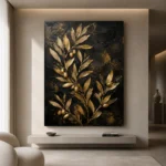 Golden Olive Branch Botanical Black & Gold Wall Art Canvas Print - Image 4