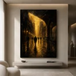 Rainlit City Arcade Black & Gold Wall Art Canvas Print - Image 4