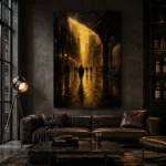 Rainlit City Arcade Black & Gold Wall Art Canvas Print - Image 5