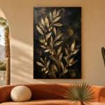 Golden Olive Branch Botanical Black & Gold Wall Art Canvas Print - Image 6
