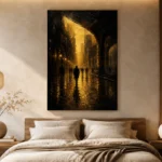 Rainlit City Arcade Black & Gold Wall Art Canvas Print - Image 8