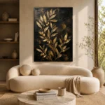 Golden Olive Branch Botanical Black & Gold Wall Art Canvas Print - Image 9