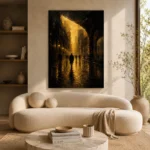 Rainlit City Arcade Black & Gold Wall Art Canvas Print - Image 9