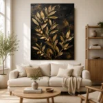 Golden Olive Branch Botanical Black & Gold Wall Art Canvas Print - Image 10