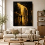 Rainlit City Arcade Black & Gold Wall Art Canvas Print - Image 10