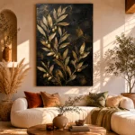 Golden Olive Branch Botanical Black & Gold Wall Art Canvas Print - Image 11