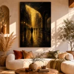 Rainlit City Arcade Black & Gold Wall Art Canvas Print - Image 11