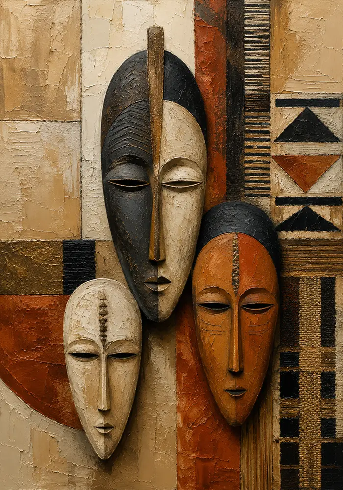 African Masks Ethnic Wall Art Canvas Print