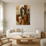 African Masks Ethnic Wall Art Canvas Print styled in a refined neutral interior