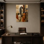 African Masks Ethnic Wall Art Canvas Print displayed in a contemporary gallery-inspired room